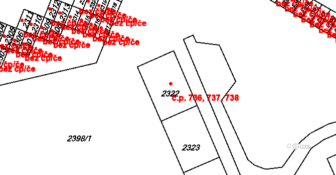 Nový Bor 736,737,738 na parcele st. 2322 v KÚ Nový Bor, Katastrální mapa