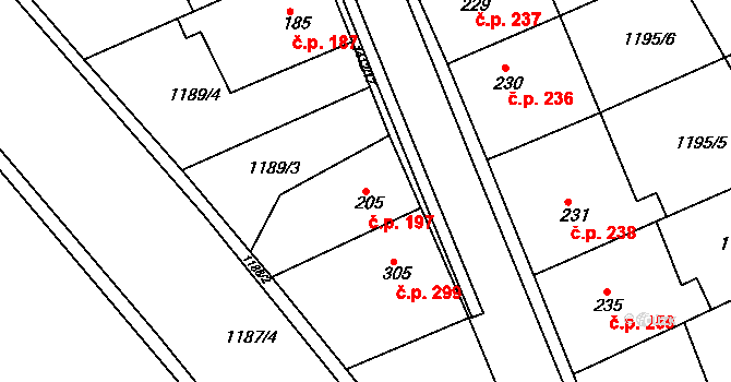 Zbraslav 197 na parcele st. 205 v KÚ Zbraslav na Moravě, Katastrální mapa