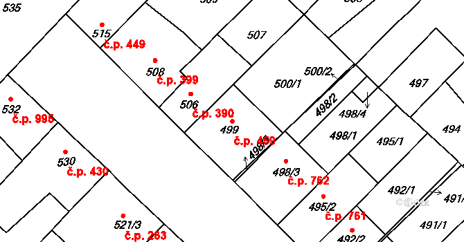 Lužice 459 na parcele st. 499 v KÚ Lužice u Hodonína, Katastrální mapa