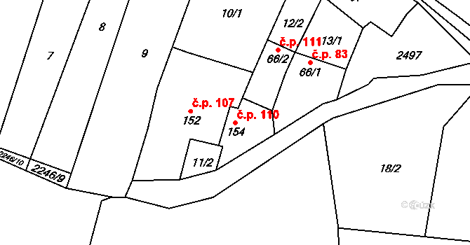 Troubky 110, Troubky-Zdislavice na parcele st. 154 v KÚ Troubky, Katastrální mapa