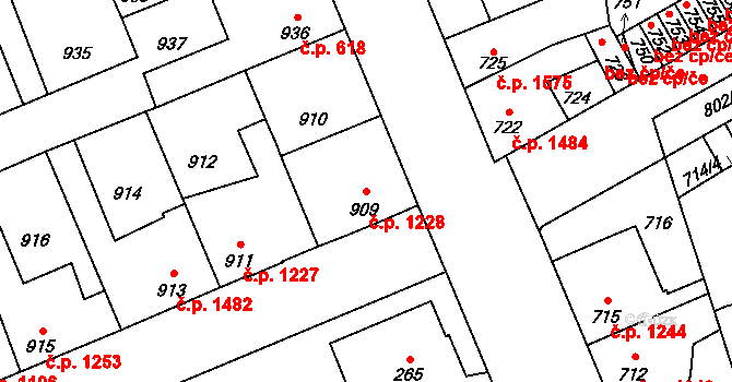 Kročehlavy 1228, Kladno na parcele st. 909 v KÚ Kročehlavy, Katastrální mapa