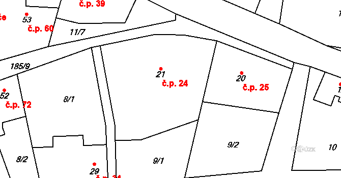 Máslovice 24 na parcele st. 21 v KÚ Máslovice, Katastrální mapa
