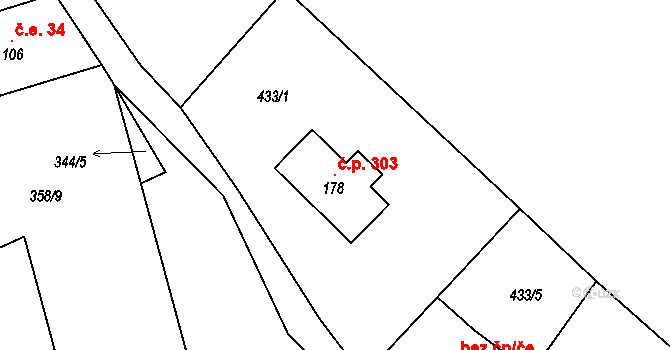 Mikulovice 303, Nová Ves v Horách na parcele st. 178 v KÚ Mikulovice v Krušných horách, Katastrální mapa