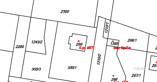 Tuchlovice 467 na parcele st. 299 v KÚ Tuchlovice, Katastrální mapa