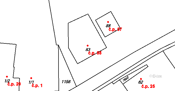 Libosváry 55, Loukov na parcele st. 83 v KÚ Libosváry u Bystřice pod Hostýnem, Katastrální mapa