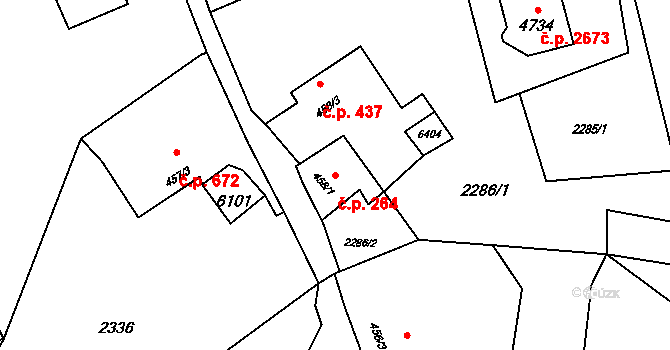 Rožnov pod Radhoštěm 264 na parcele st. 458/1 v KÚ Rožnov pod Radhoštěm, Katastrální mapa