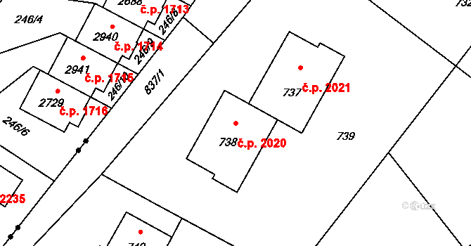 Rožnov pod Radhoštěm 2020 na parcele st. 738 v KÚ Tylovice, Katastrální mapa