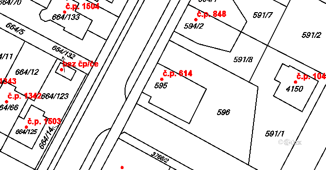 Žamberk 614 na parcele st. 595 v KÚ Žamberk, Katastrální mapa