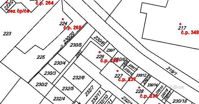 Miřetice u Klášterce nad Ohří 238, Klášterec nad Ohří na parcele st. 226 v KÚ Miřetice u Klášterce nad Ohří, Katastrální mapa