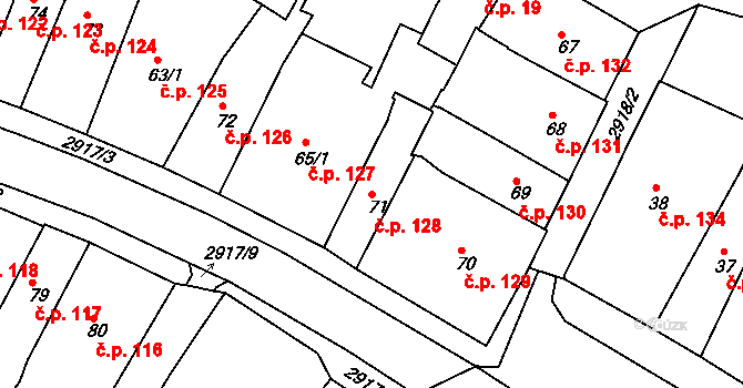 Chrudim I 128, Chrudim na parcele st. 71 v KÚ Chrudim, Katastrální mapa