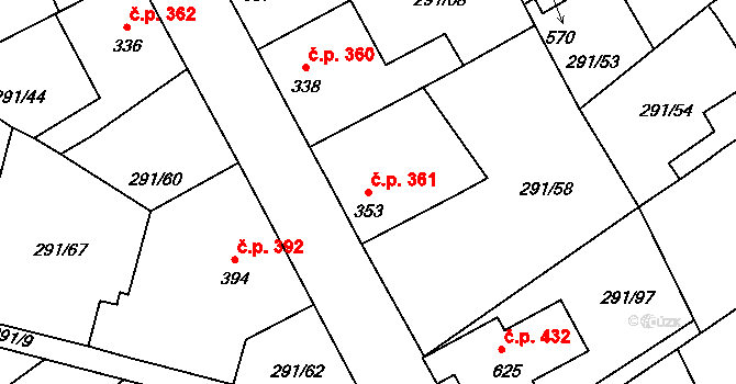 Černčice 361 na parcele st. 353 v KÚ Černčice u Loun, Katastrální mapa