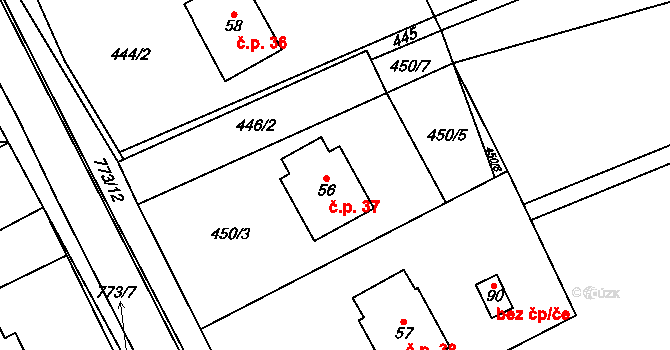 Koberovice 37 na parcele st. 56 v KÚ Koberovice, Katastrální mapa