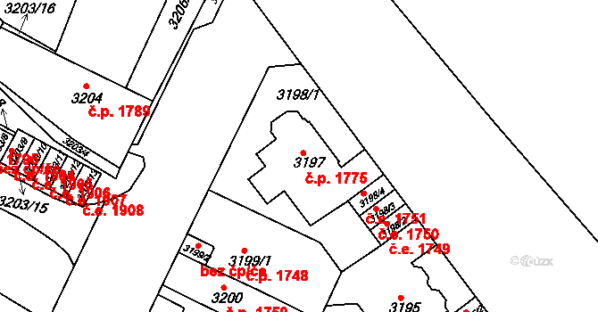 Teplice 1775 na parcele st. 3197 v KÚ Teplice, Katastrální mapa