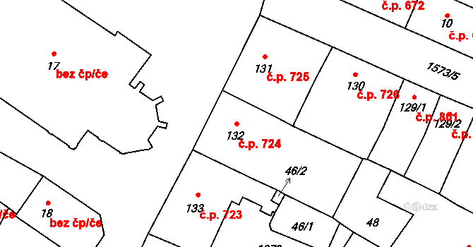Litovel 724 na parcele st. 132 v KÚ Litovel, Katastrální mapa