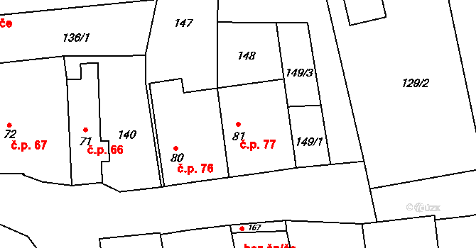 Krchleby 77, Staňkov na parcele st. 81 v KÚ Krchleby u Staňkova, Katastrální mapa