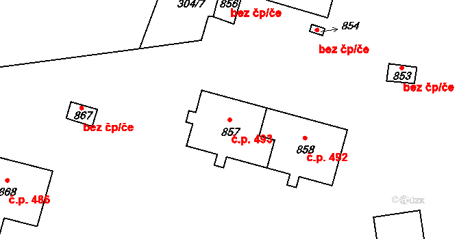 Úšovice 493, Mariánské Lázně na parcele st. 857 v KÚ Úšovice, Katastrální mapa