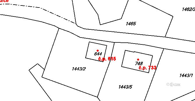 Bublava 615 na parcele st. 644 v KÚ Bublava, Katastrální mapa