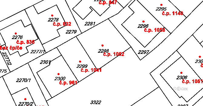 Michle 1052, Praha na parcele st. 2298 v KÚ Michle, Katastrální mapa