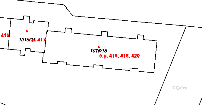 Čimice 418,419,420, Praha na parcele st. 1016/18 v KÚ Čimice, Katastrální mapa