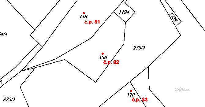 Kohoutov 82 na parcele st. 136 v KÚ Kohoutov, Katastrální mapa