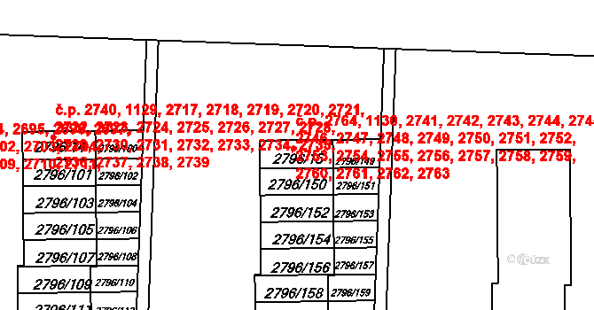 Strašnice 1130,2741,2742,2743,, Praha na parcele st. 2796/15 v KÚ Strašnice, Katastrální mapa