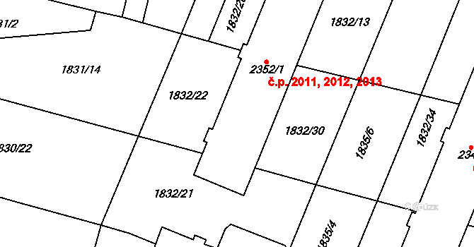 Dvůr Králové nad Labem 2011,2012,2013 na parcele st. 2352/1 v KÚ Dvůr Králové nad Labem, Katastrální mapa