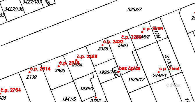 Hodonín 2432 na parcele st. 2385 v KÚ Hodonín, Katastrální mapa