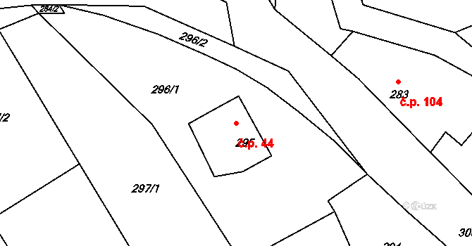 Dobranov 44, Česká Lípa na parcele st. 295 v KÚ Dobranov, Katastrální mapa