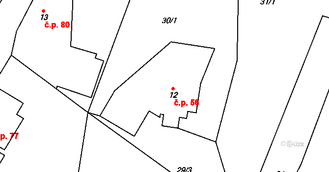 Ždírnice 56, Horní Olešnice na parcele st. 12 v KÚ Přední Ždírnice, Katastrální mapa