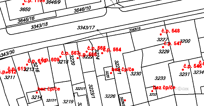 Jirkov 564 na parcele st. 3224 v KÚ Jirkov, Katastrální mapa