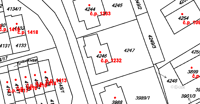 Jirkov 1232 na parcele st. 4246 v KÚ Jirkov, Katastrální mapa