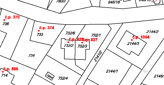 Liberec XIV-Ruprechtice 827, Liberec na parcele st. 732/3 v KÚ Ruprechtice, Katastrální mapa