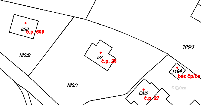 Rtyně v Podkrkonoší 26 na parcele st. 52 v KÚ Rtyně v Podkrkonoší, Katastrální mapa