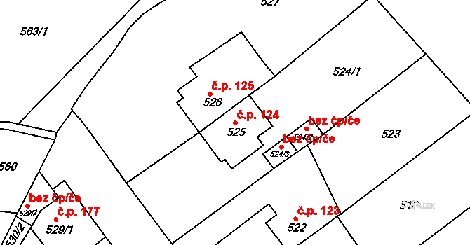 Pražské Předměstí 124, Bílina na parcele st. 525 v KÚ Bílina, Katastrální mapa