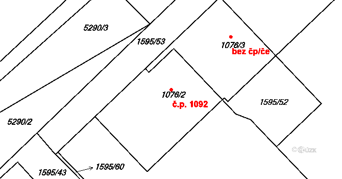 Rosice 1092 na parcele st. 1076/2 v KÚ Rosice u Brna, Katastrální mapa