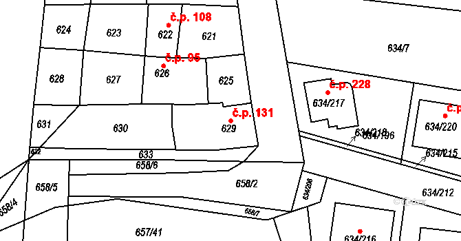 Horákov 131, Mokrá-Horákov na parcele st. 629 v KÚ Horákov, Katastrální mapa