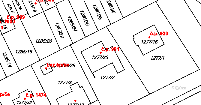 Bolevec 991, Plzeň na parcele st. 1277/23 v KÚ Bolevec, Katastrální mapa