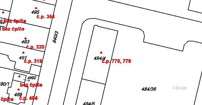 Lobzy 775,776, Plzeň na parcele st. 484/4 v KÚ Lobzy, Katastrální mapa