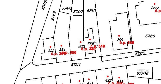 Parník 349, Česká Třebová na parcele st. 385 v KÚ Parník, Katastrální mapa
