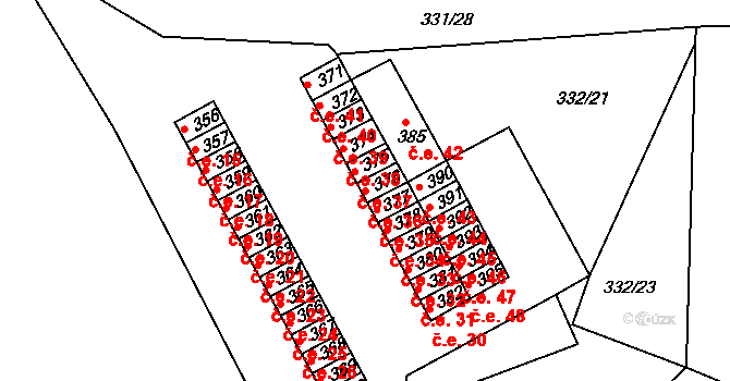 Čebín 36 na parcele st. 376 v KÚ Čebín, Katastrální mapa