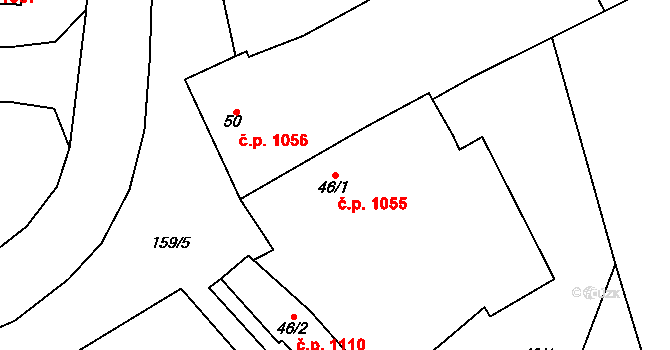 Litovel 1055 na parcele st. 46/1 v KÚ Chořelice, Katastrální mapa