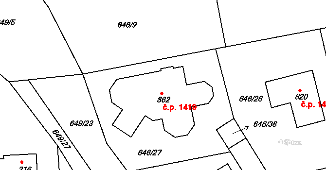 Olešovice 1419, Kamenice na parcele st. 862 v KÚ Ládví, Katastrální mapa