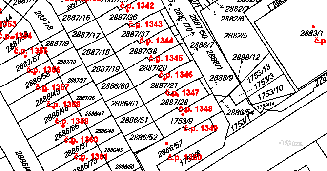 Kyje 1347, Praha na parcele st. 2887/21 v KÚ Kyje, Katastrální mapa