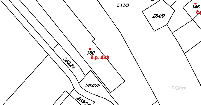 Lubina 433, Kopřivnice na parcele st. 350 v KÚ Drnholec nad Lubinou, Katastrální mapa