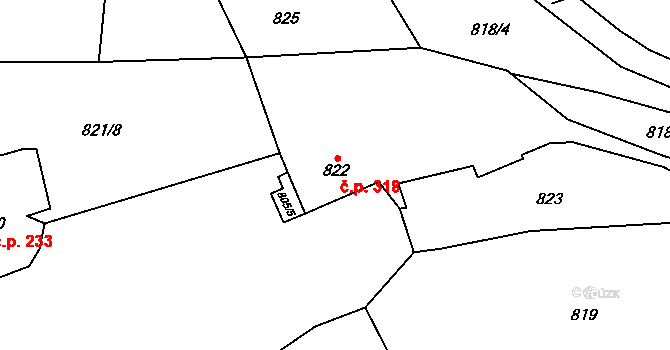 Loket 318 na parcele st. 822 v KÚ Loket, Katastrální mapa