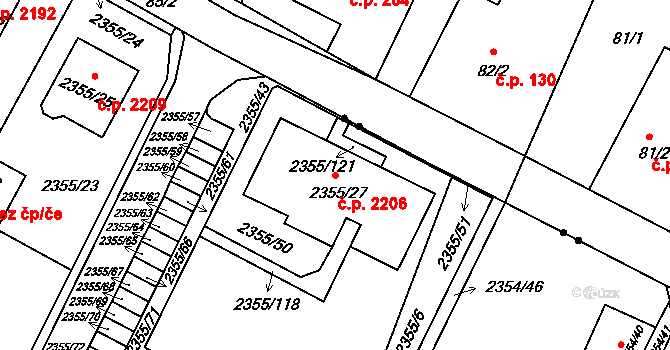 Předměstí 2206, Litoměřice na parcele st. 2355/27 v KÚ Litoměřice, Katastrální mapa