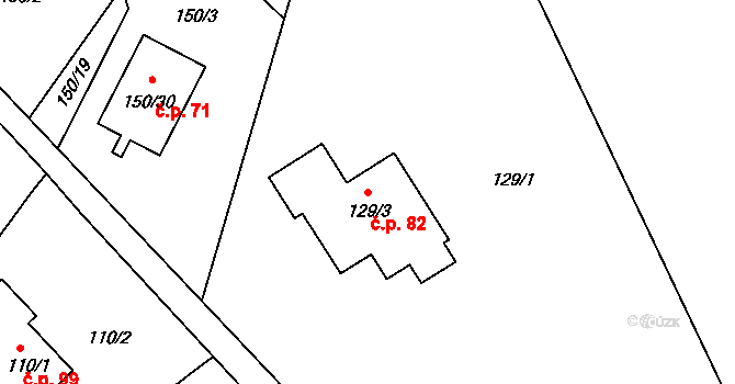 Orlov 82, Příbram na parcele st. 129/3 v KÚ Orlov, Katastrální mapa