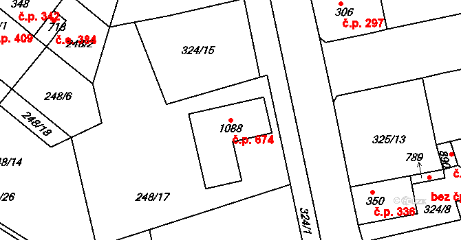 Bohosudov 674, Krupka na parcele st. 1088 v KÚ Bohosudov, Katastrální mapa