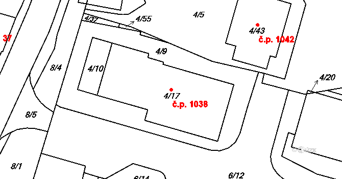 Kbely 1038, Praha na parcele st. 4/17 v KÚ Kbely, Katastrální mapa