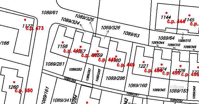 Příluky 448, Zlín na parcele st. 1159 v KÚ Příluky u Zlína, Katastrální mapa